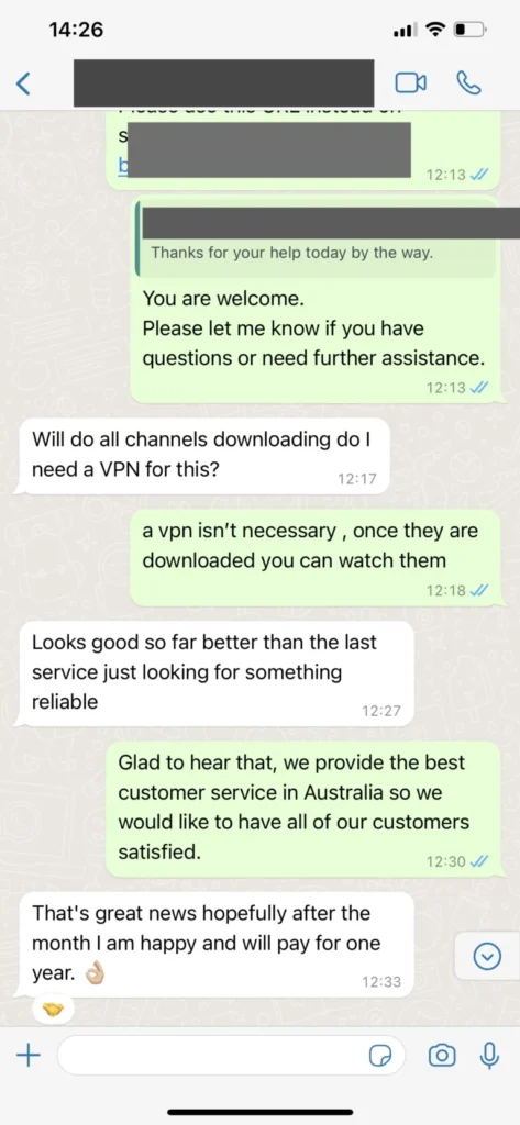 NigmaTV IPTV WhatsApp support screenshot 3